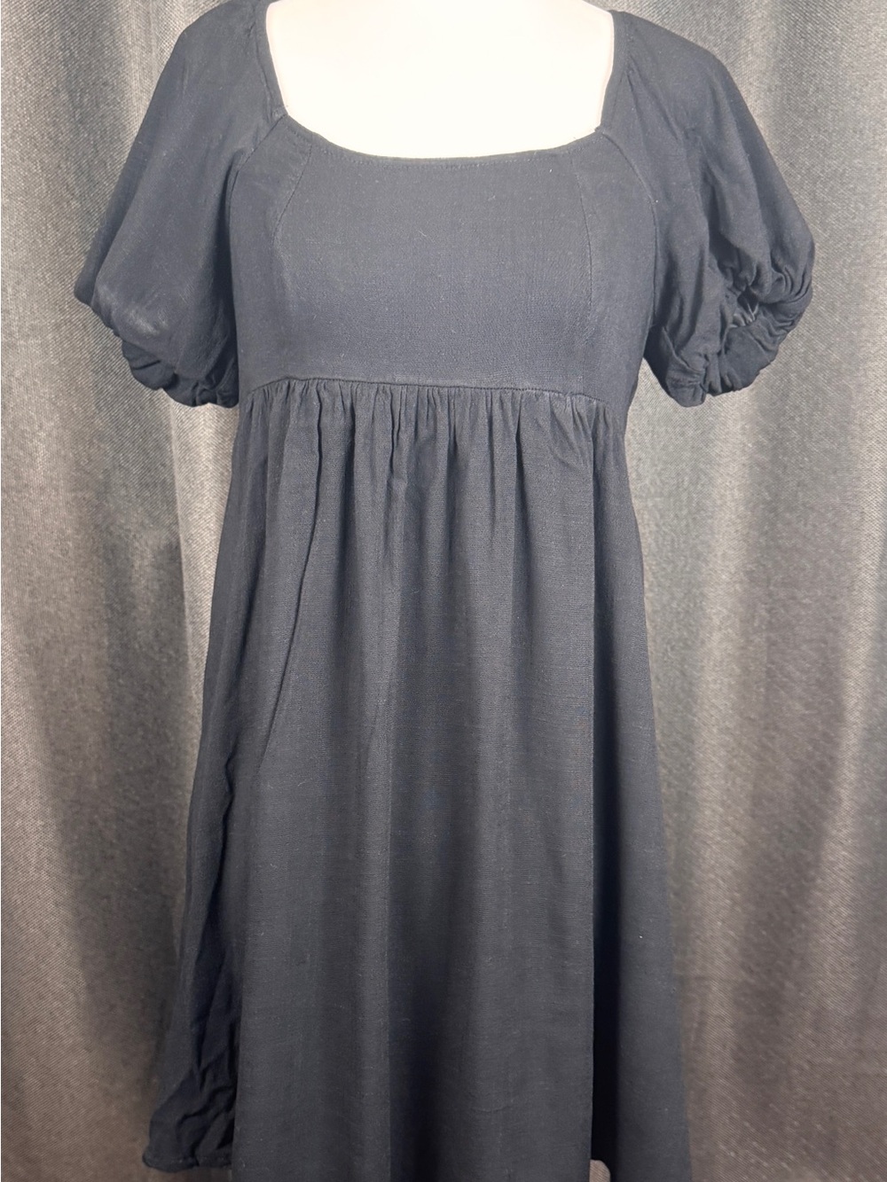 Altar'd State Black Square-Neck Midi Dress with Puff Sleeves